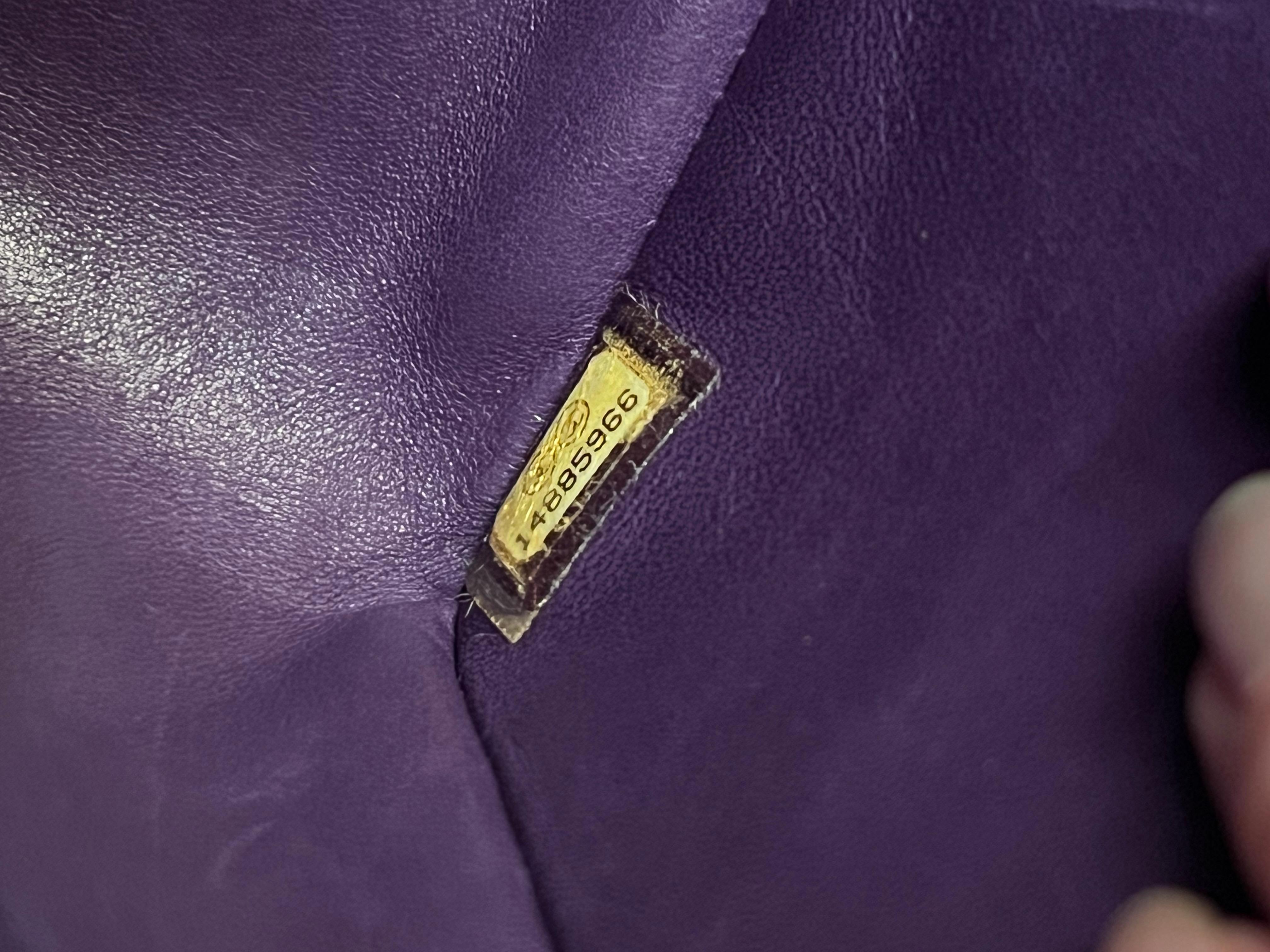 Chanel Purple Alligator Jumbo Classic Double Flap Bag with Gold Hardware For Sale 15