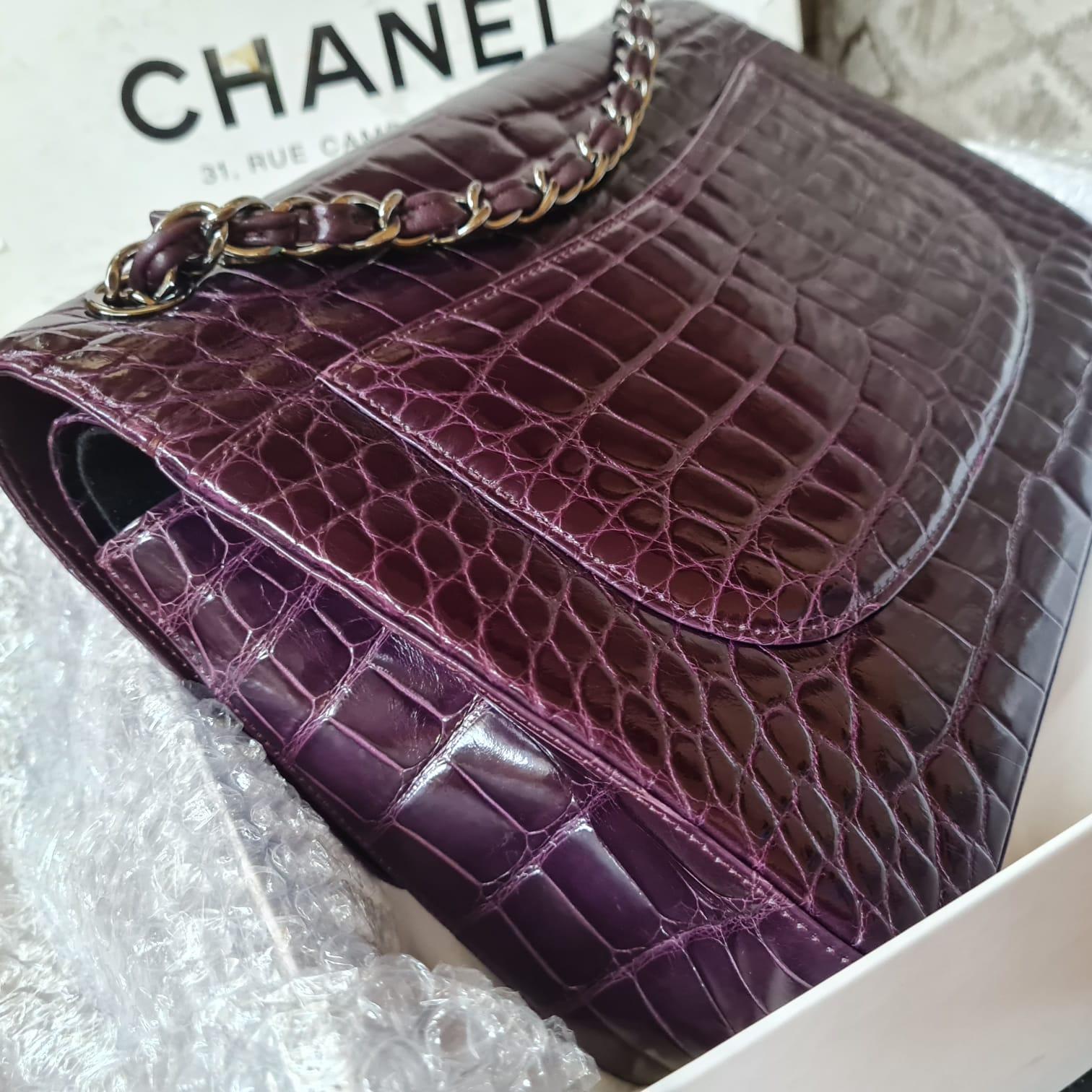 Chanel Purple Alligator Jumbo Flap Bag 5