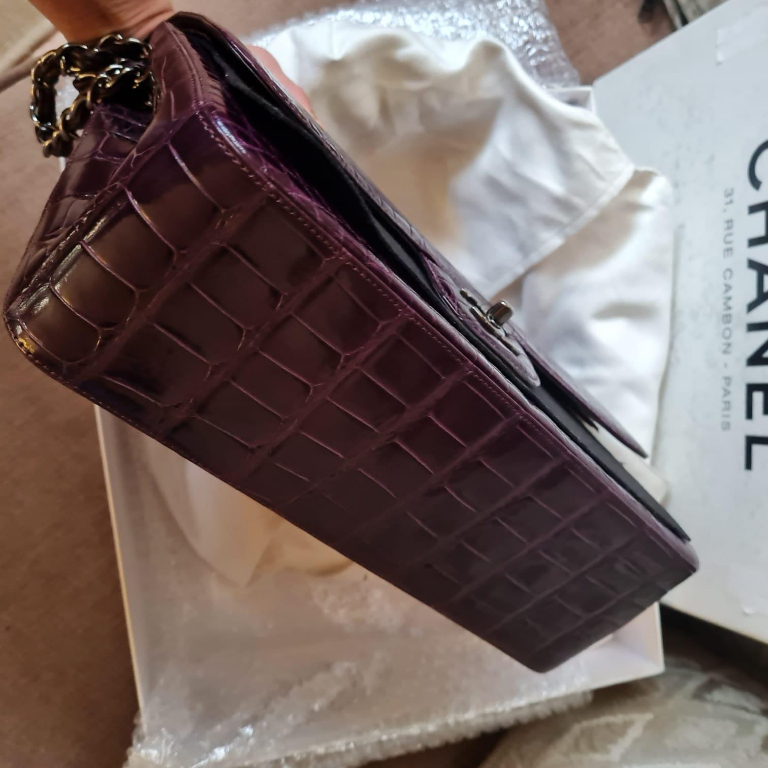Chanel Purple Alligator Jumbo Flap Bag 6