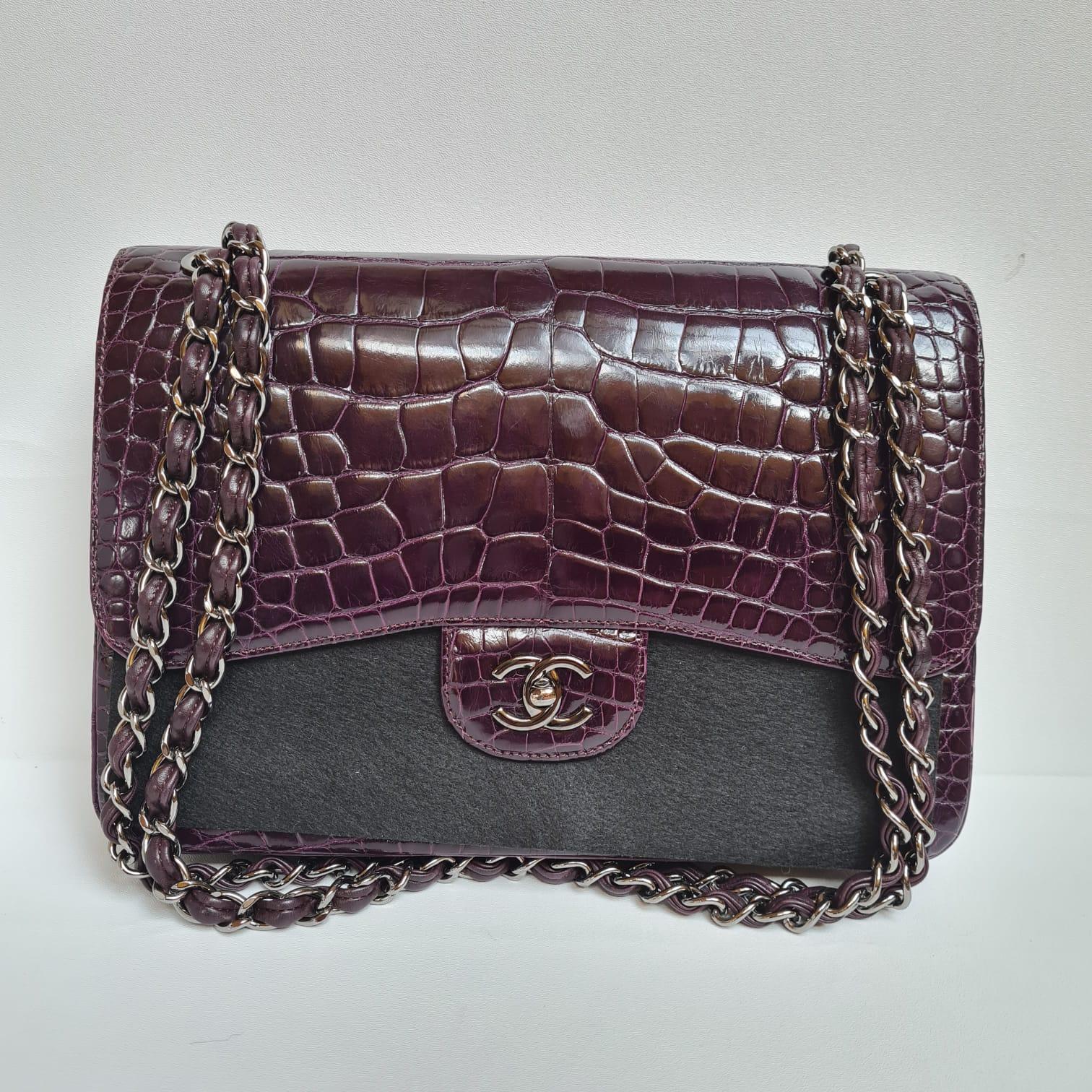 Chanel Purple Alligator Jumbo Flap Bag 7