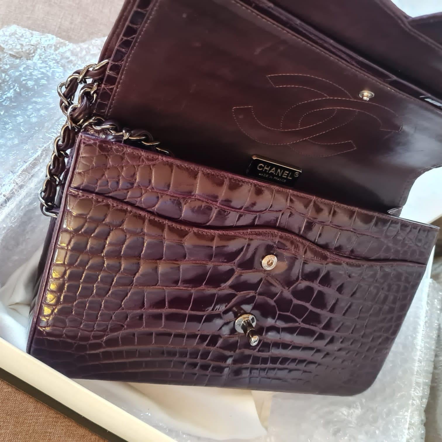 Women's Chanel Purple Alligator Jumbo Flap Bag