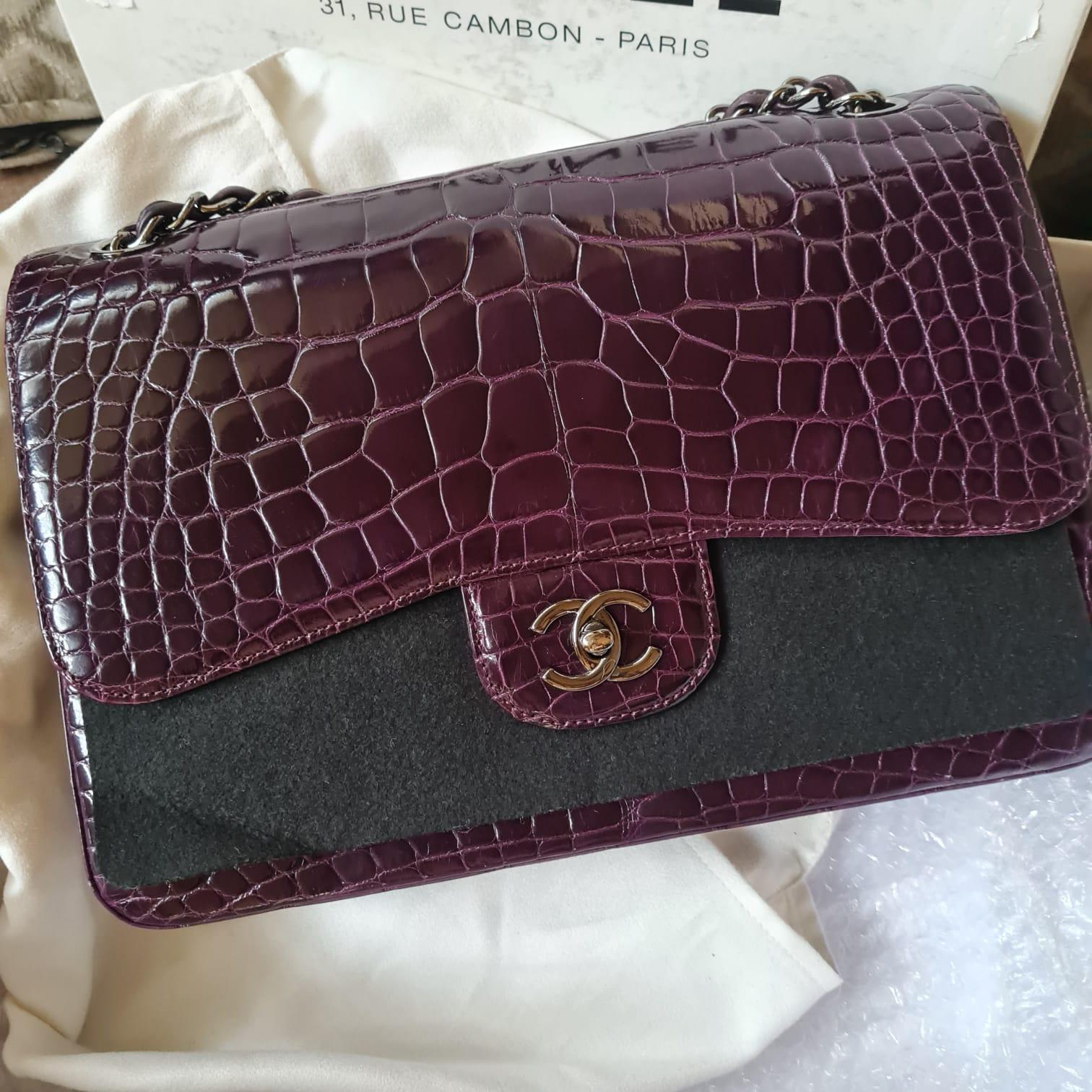 Chanel Purple Alligator Jumbo Flap Bag 3
