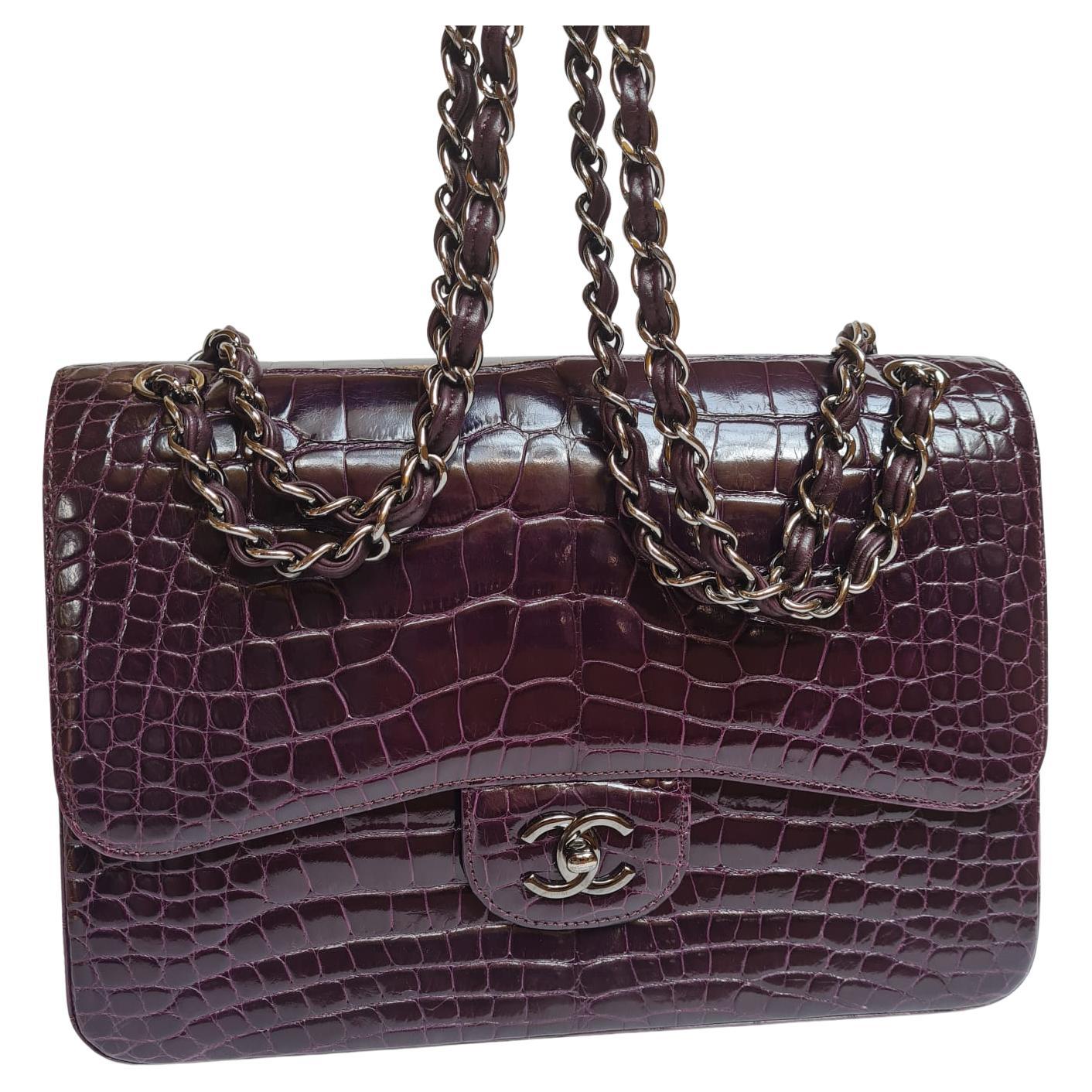 Chanel Hot Pink Alligator Jumbo Double Flap Bag No. 22586821 at 1stDibs