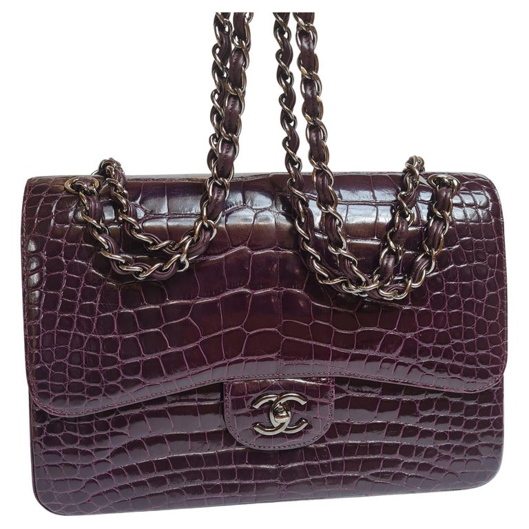 Chanel Purple Alligator Jumbo Flap Bag