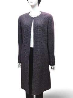 Chanel Purple and Gold Tweed Collarless Wool Coat