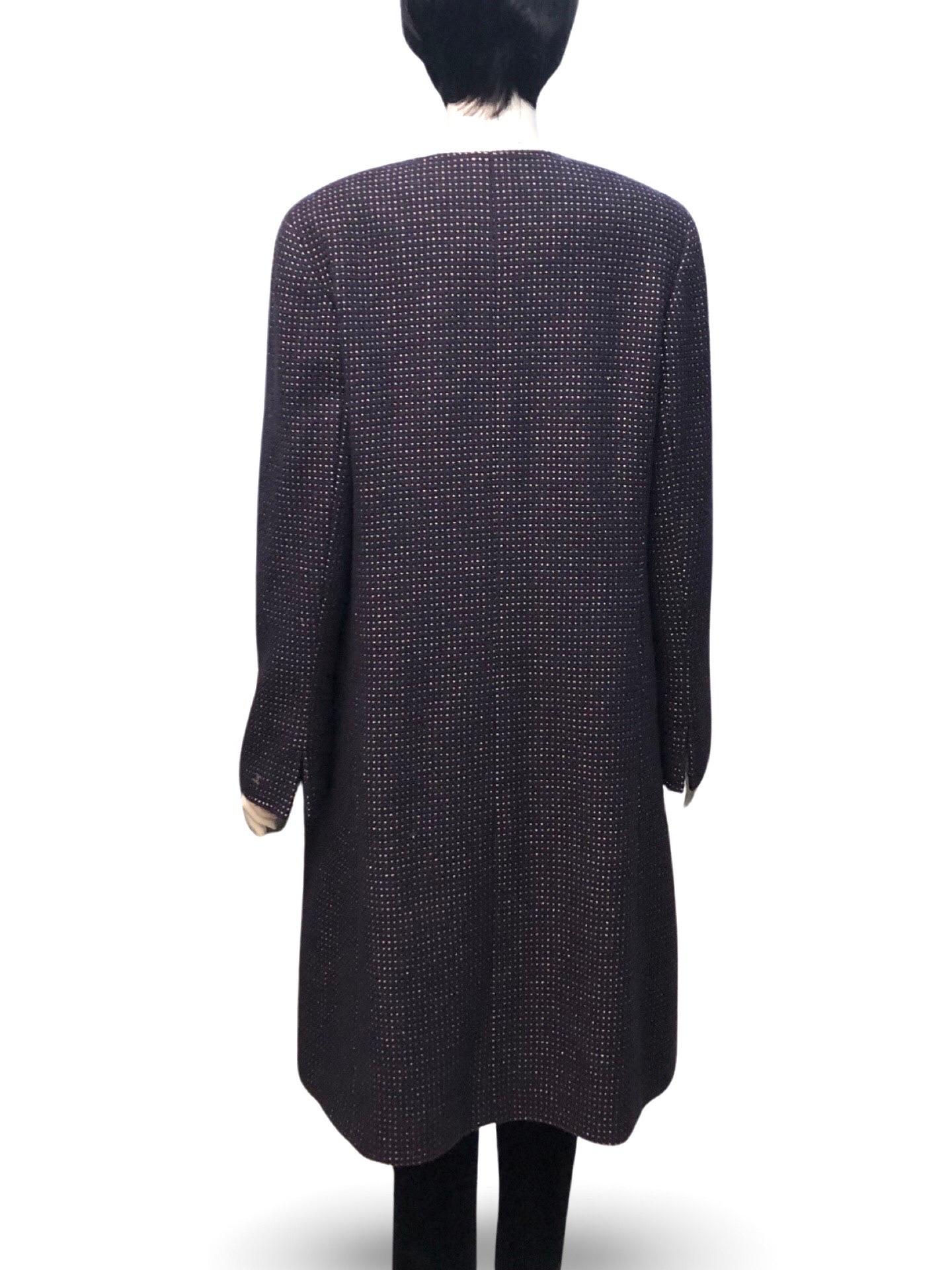 Black Chanel Purple and Gold Tweed Collarless Wool Coat   For Sale