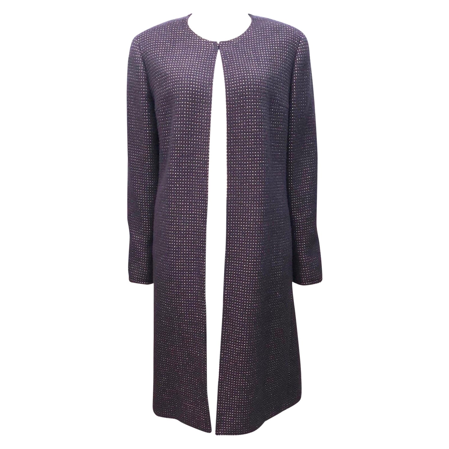 Coates in lana senza colletto in tweed viola e oro di Chanel