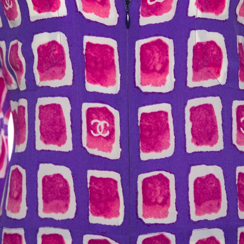 Women's Chanel Purple and Pink Watercolor Motif Printed Silk Zip Front Blouse M