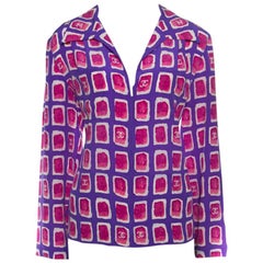 Chanel Purple and Pink Watercolor Motif Printed Silk Zip Front Blouse M
