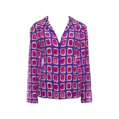 Chanel Purple and Pink Watercolor Motif Printed Silk Zip Front Blouse M
