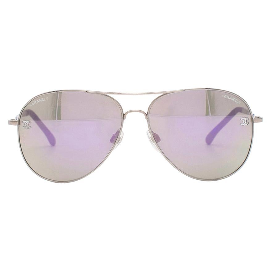  Chanel Purple and Silver Pilot Sunglasses