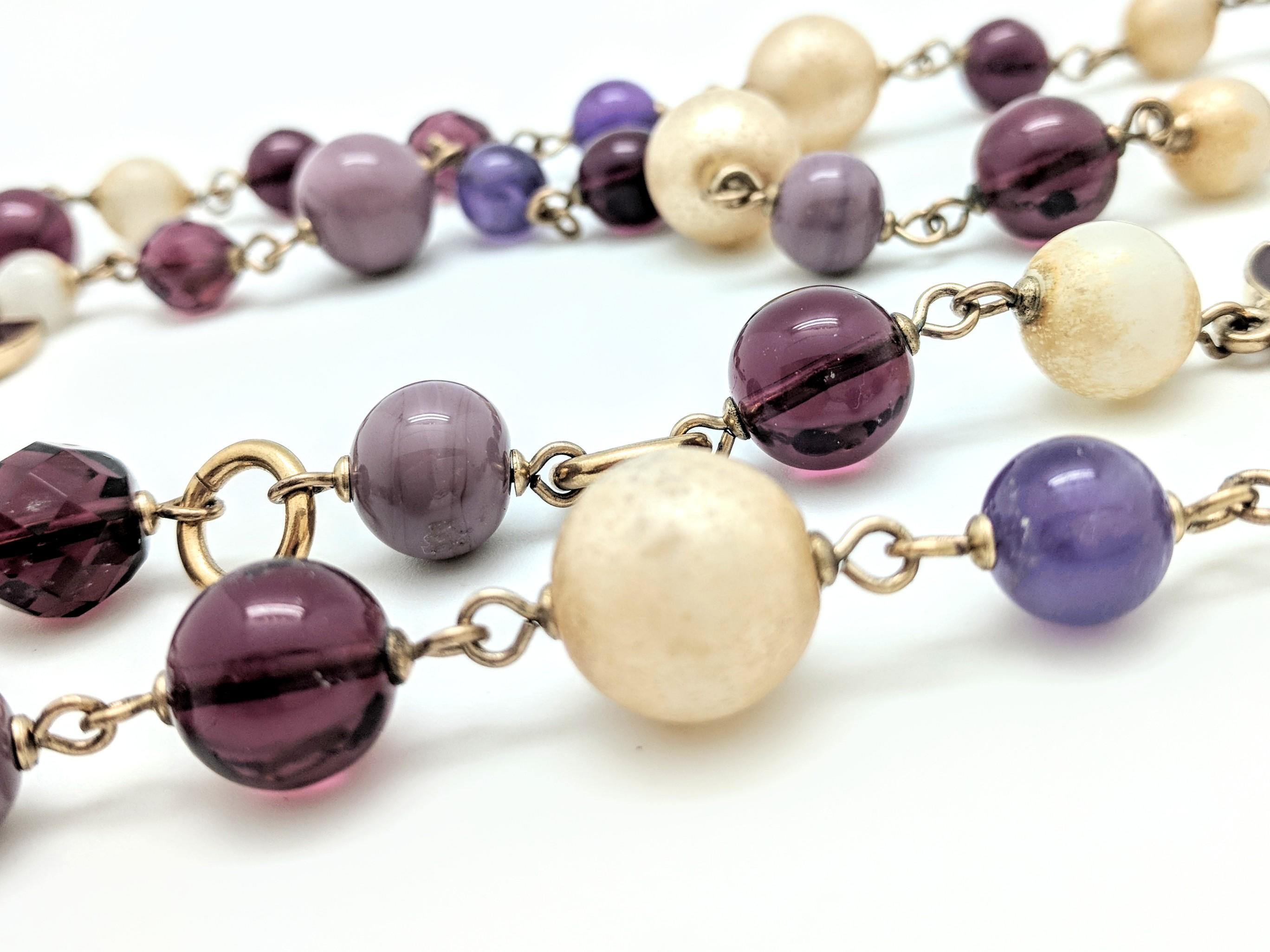 Women's or Men's Chanel Purple Bead Pearl CC Logo Necklace