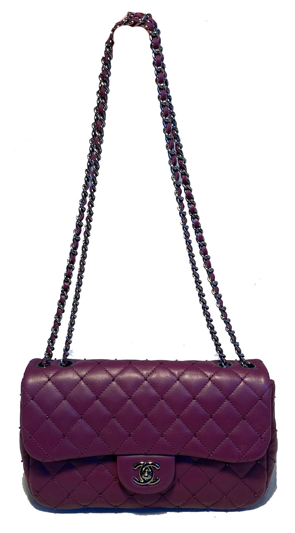 Chanel Purple Beaded Leather Classic Flap Shoulder Bag 6