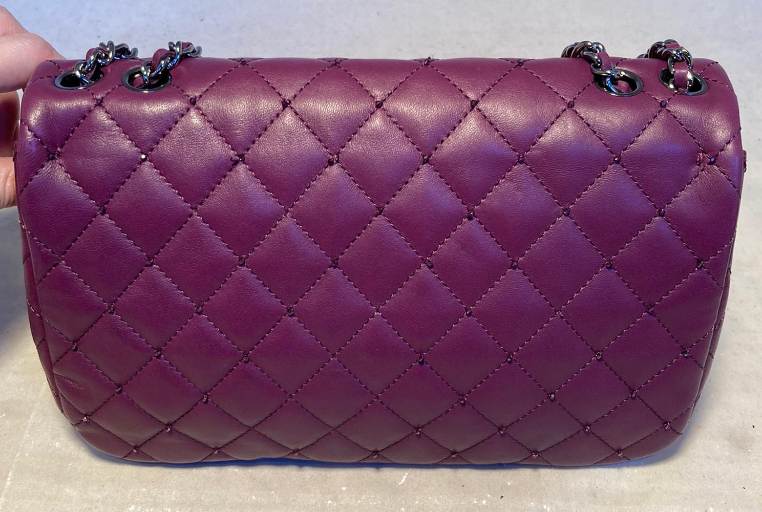 Chanel Purple Beaded Leather Classic Flap Shoulder Bag 8