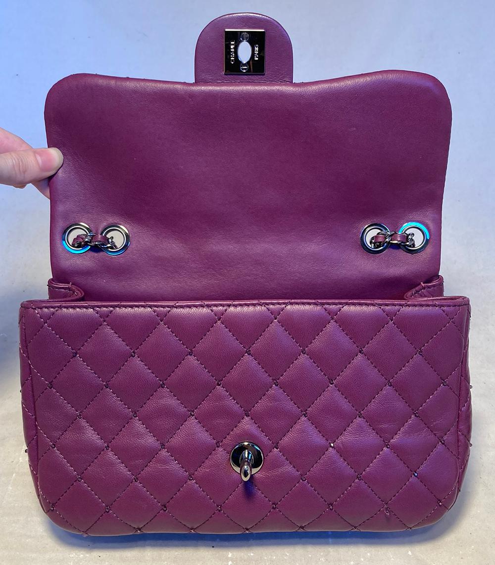 Black Chanel Purple Beaded Leather Classic Flap Shoulder Bag