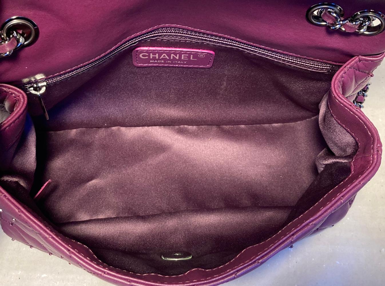 Women's Chanel Purple Beaded Leather Classic Flap Shoulder Bag