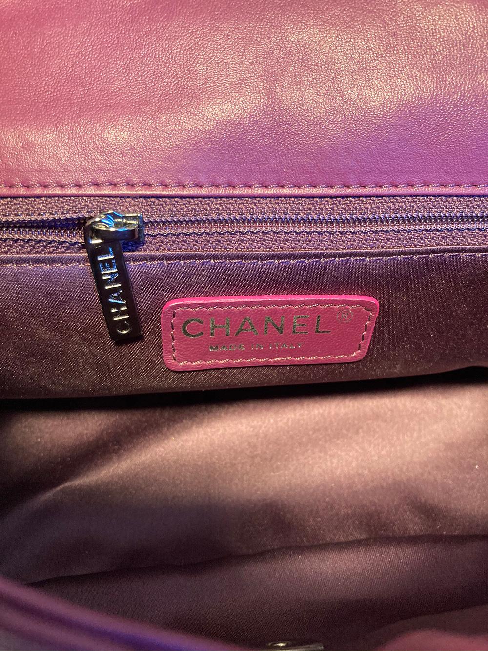 Chanel Purple Beaded Leather Classic Flap Shoulder Bag 1