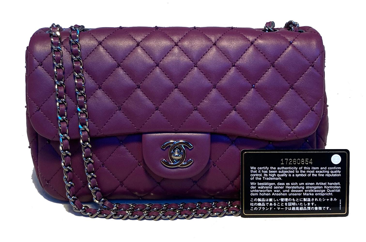 Chanel Purple Beaded Leather Classic Flap Shoulder Bag 3