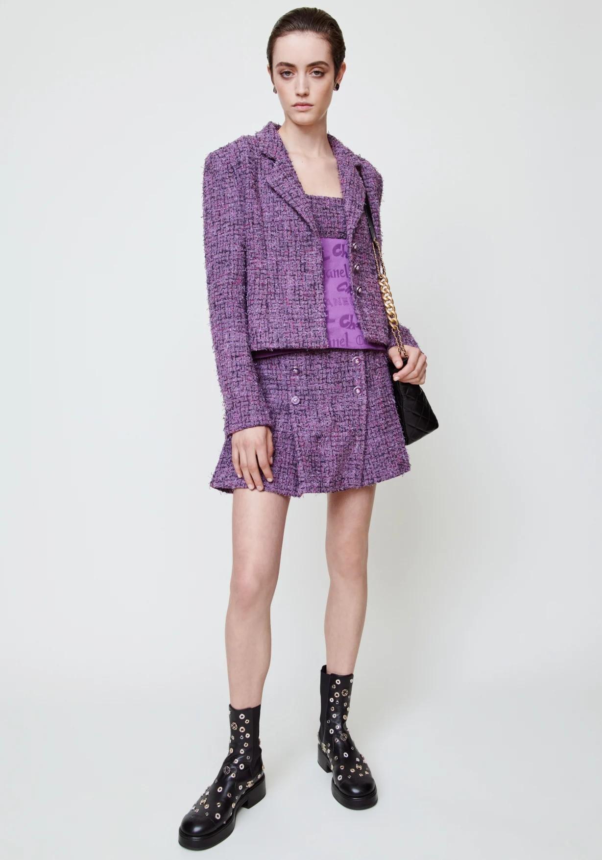 CHANEL purple & black 2022 22P TWEED Jacket 44 fits M-L 4