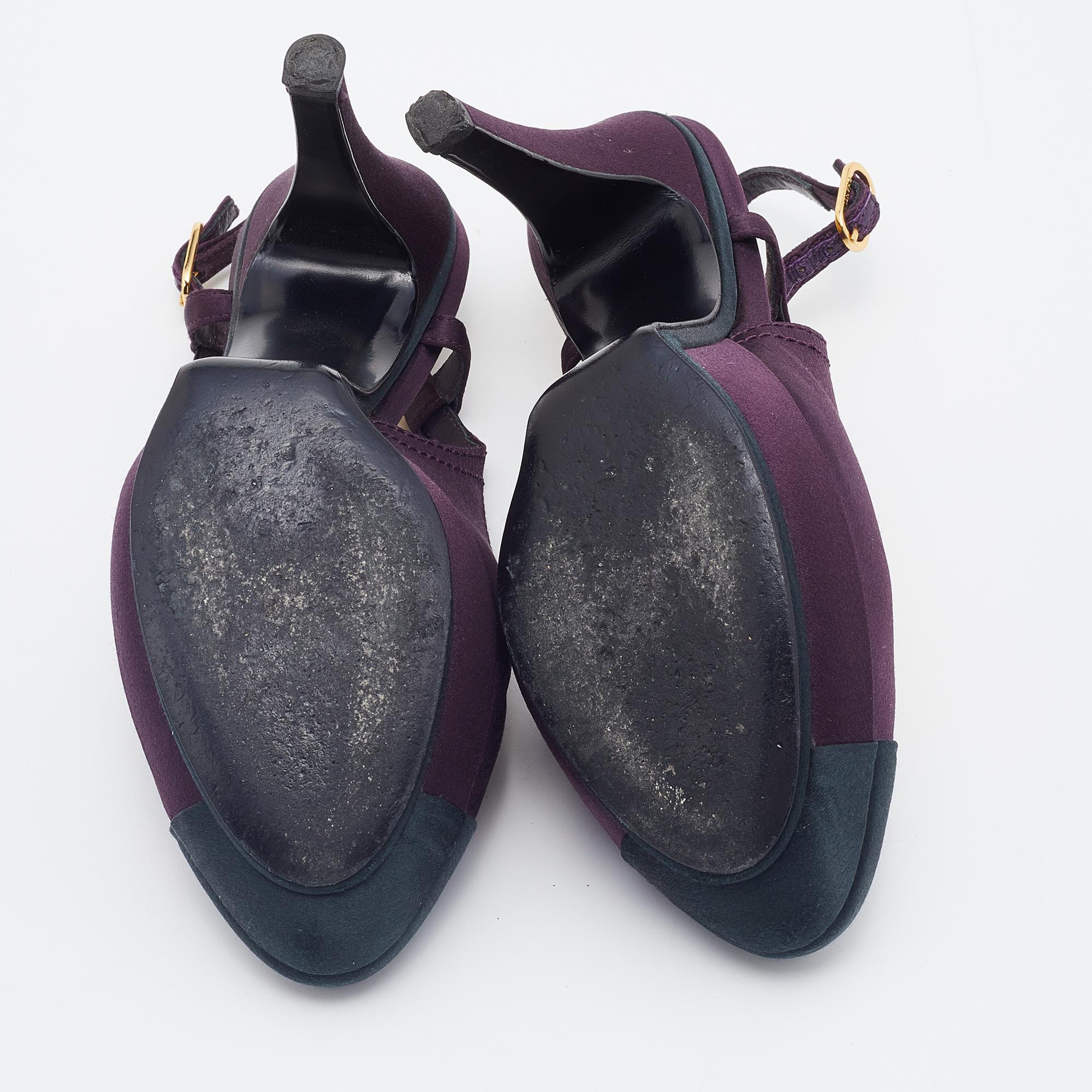 Chanel Purple/Black Satin CC Cap Toe Slingbacks Sandals Size 38 1