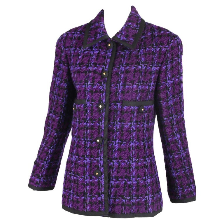 Chanel Purple and Black Wool Boucle Jacket and Skirt Ensemble 1991 For ...