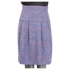 CHANEL purple blue orange cotton 2016 PLEATED TWEED Skirt 38 S