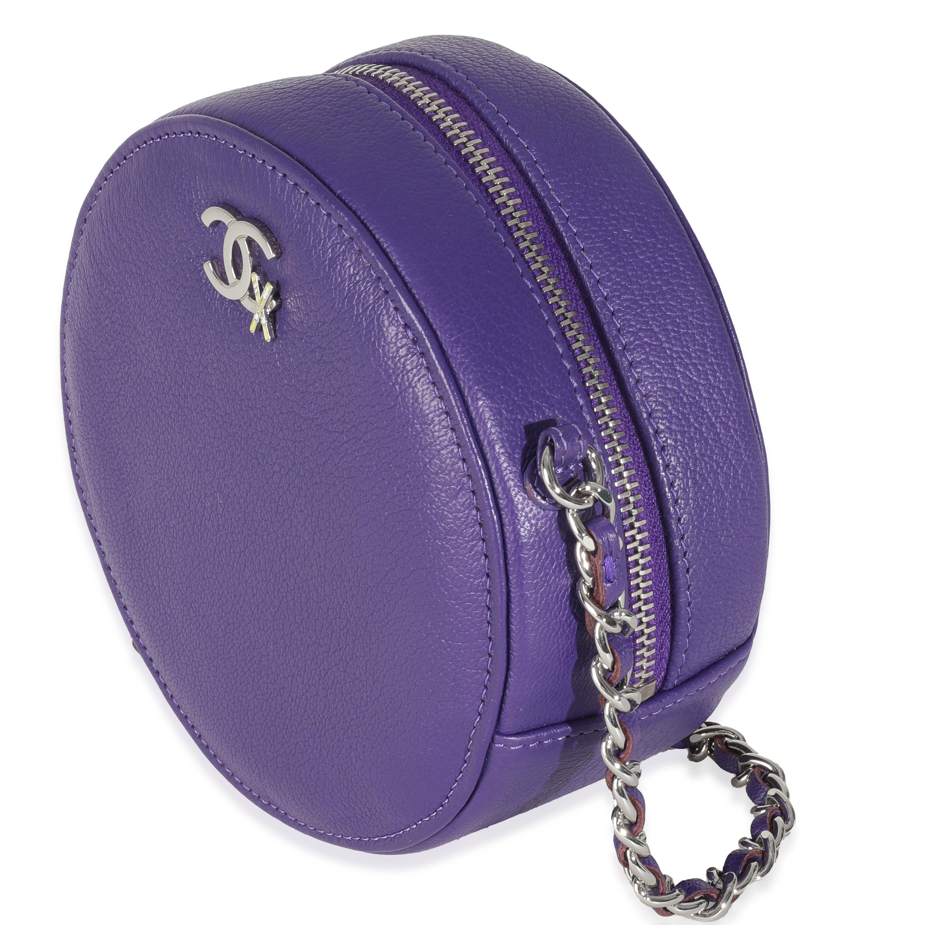 Women's or Men's Chanel Purple Calfskin Ski Round Clutch With Chain For Sale