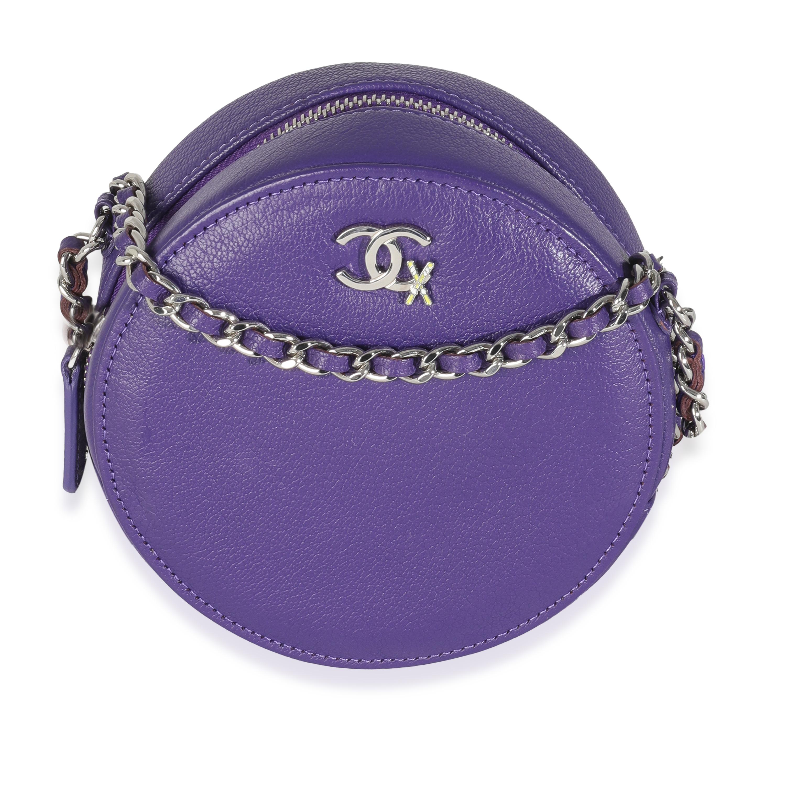 Chanel Purple Calfskin Ski Round Clutch With Chain For Sale