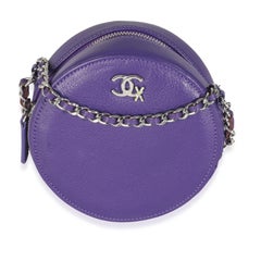 Chanel Purple Calfskin Ski Round Clutch With Chain
