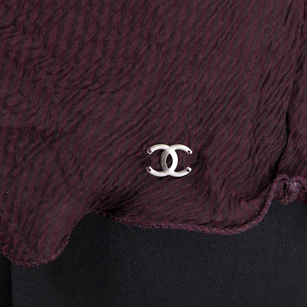 CHANEL purple cashmere 2002 02A CROCHET STRIPED OPEN Twinset Sweater M For Sale 3