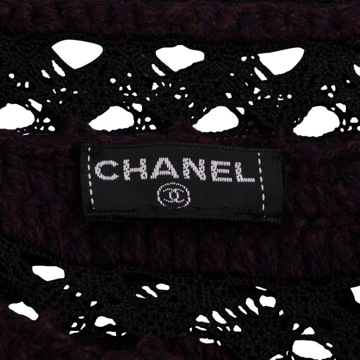 CHANEL purple cashmere 2002 02A CROCHET STRIPED OPEN Twinset Sweater M For Sale 4