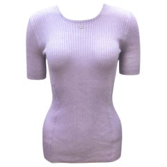 Top Chanel viola a maniche corte in cashmere e seta