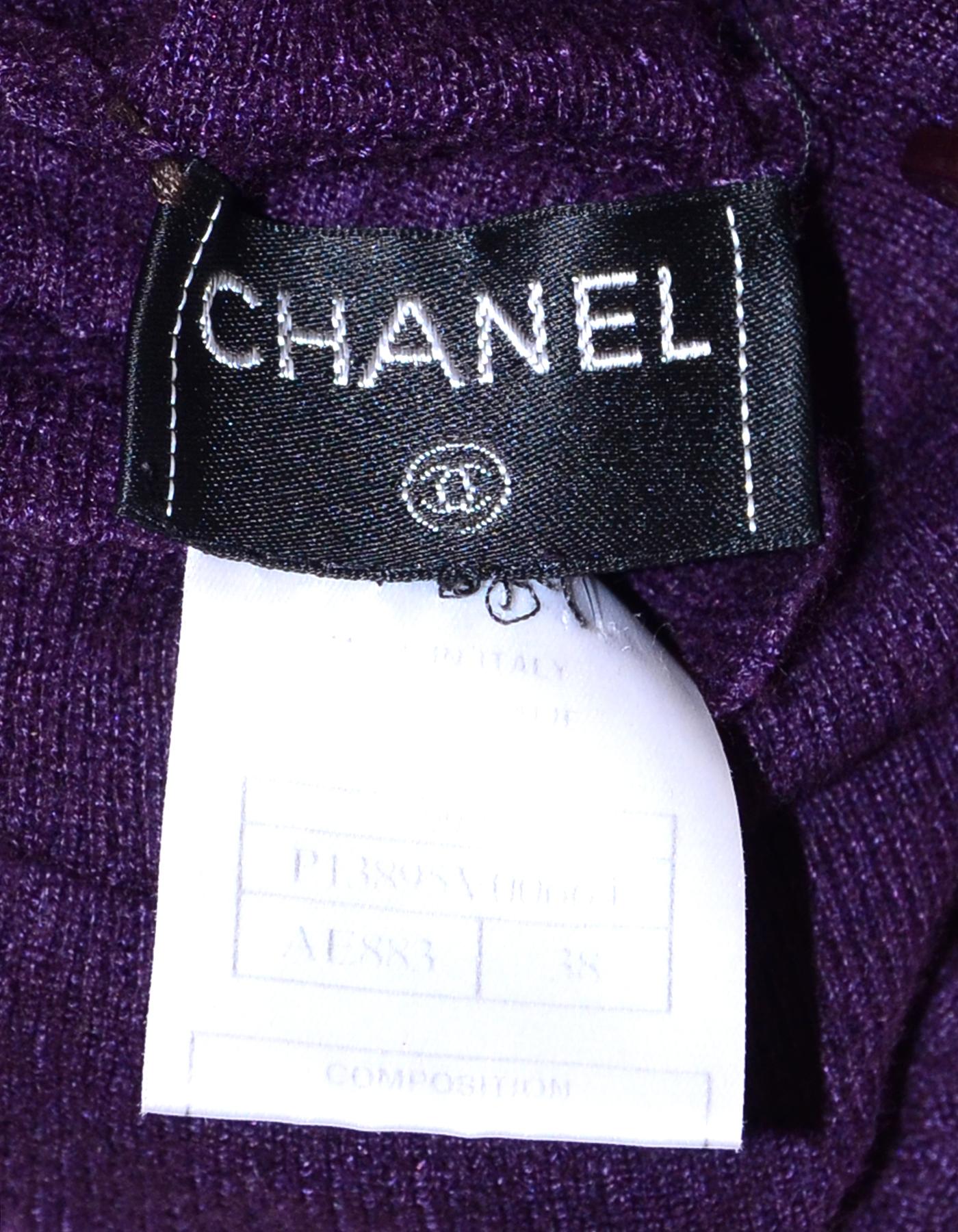 Chanel Purple Cashmere Blend Long Sleeve Turtleneck Sweater w/ CC Buttons sz 38 1
