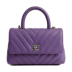 Chanel Purple Caviar Chevron Mini Coco Handle Bag