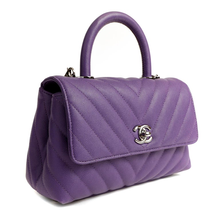 Chanel Purple Caviar Chevron Mini Coco Handle Bag For Sale at 1stDibs