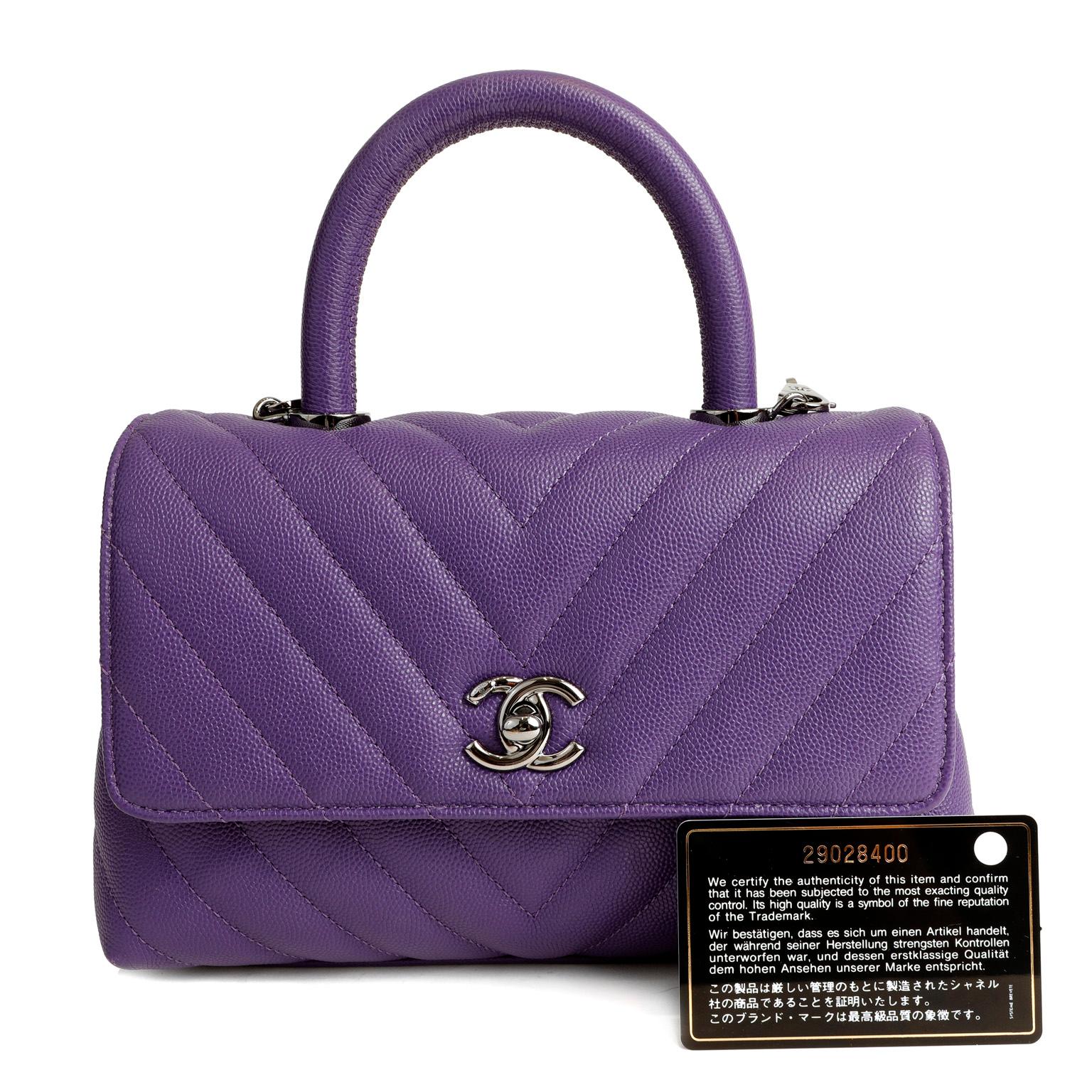 Gray Chanel Purple Caviar Chevron Mini Coco Handle Bag 