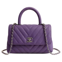 Chanel Purple Caviar Chevron Mini Coco Handle Bag 