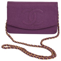 Chanel Purple Caviar Crossbody Wallet on A Chain Bag