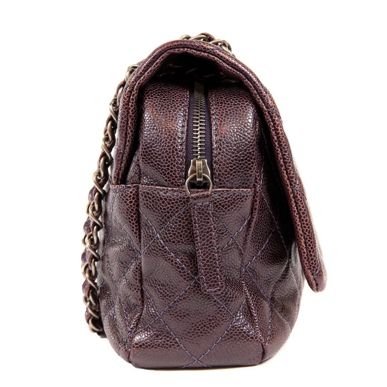 Chanel Purple Caviar Easy Zip Classic Flap Bag- Large at 1stDibs