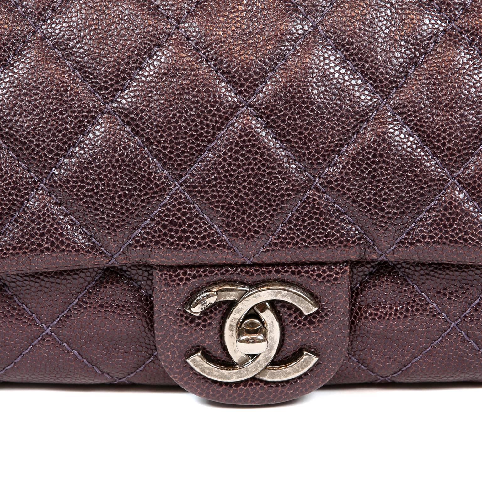Chanel Purple Caviar Easy Zip Classic Flap Bag- Large In Excellent Condition In Palm Beach, FL