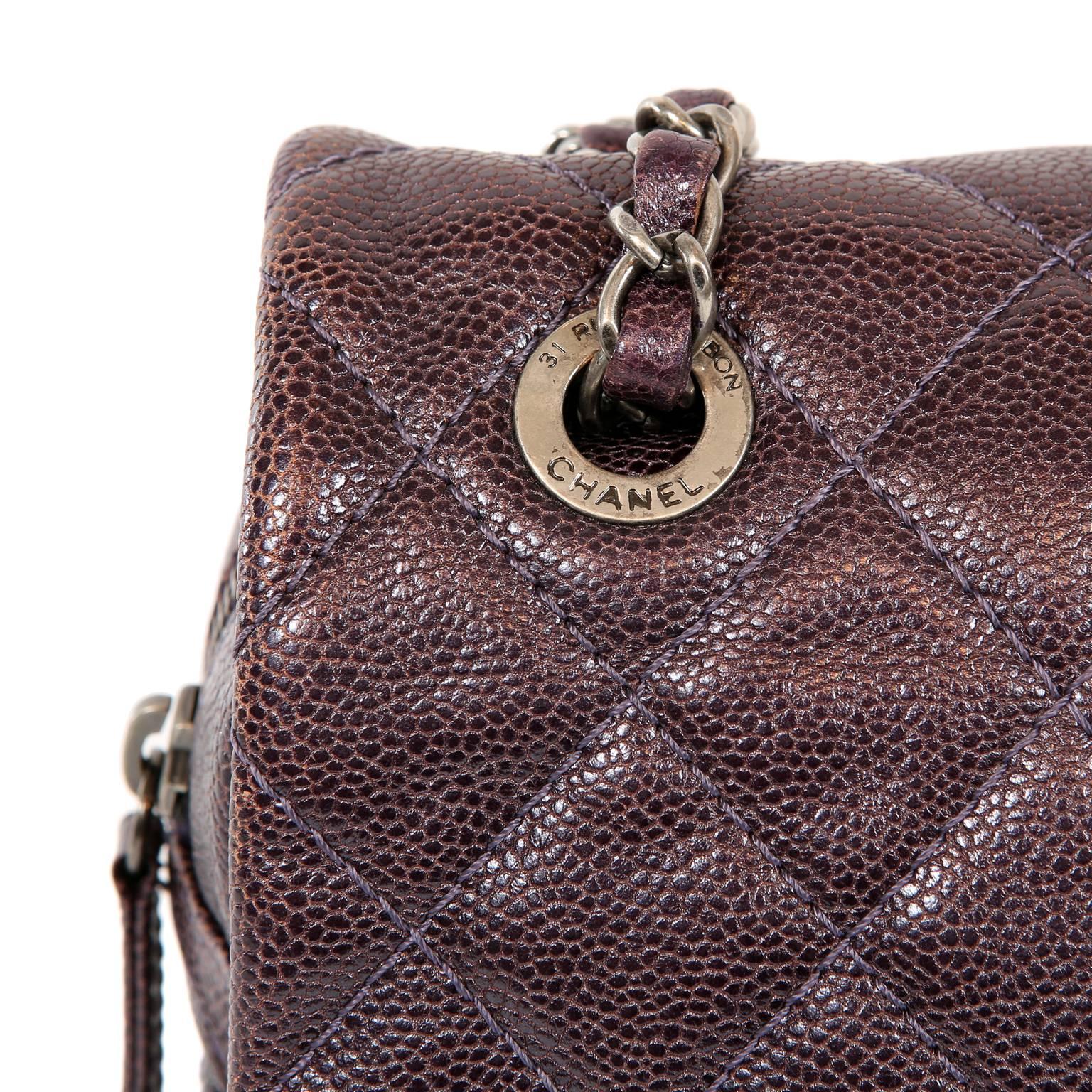 Women's Chanel Purple Caviar Easy Zip Classic Flap Bag- Large