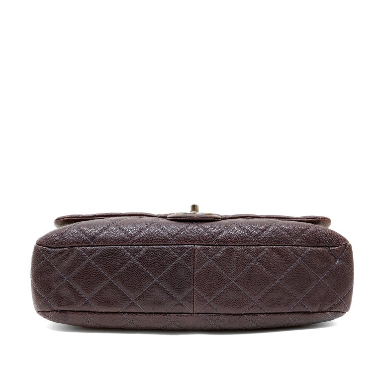 Black Chanel Purple Caviar Leather Easy Zip Flap Bag For Sale