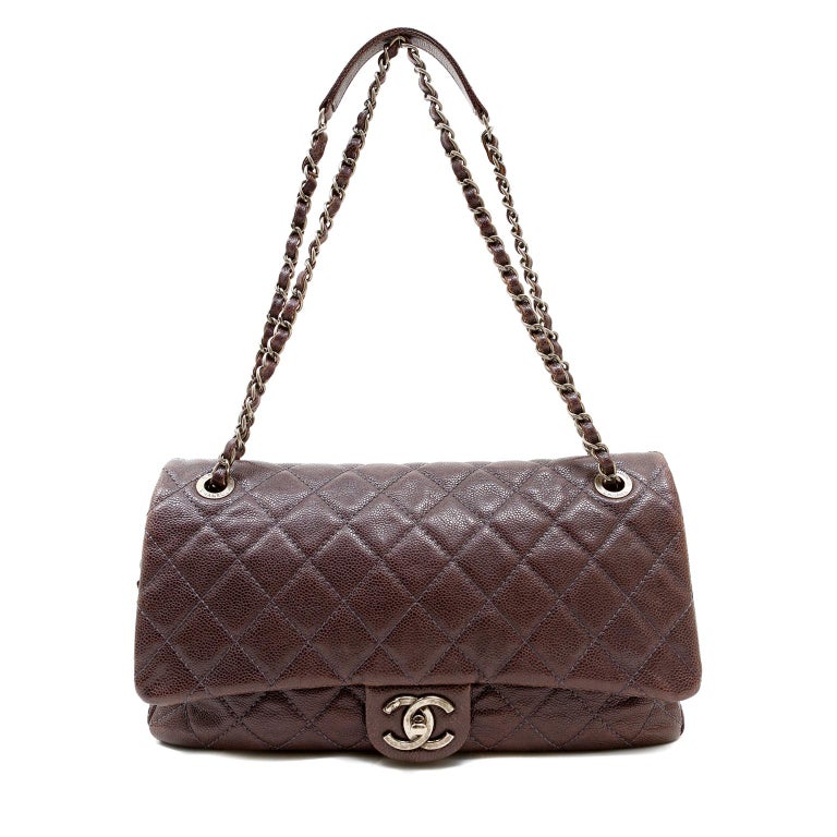 Chanel Purple Caviar Leather Easy Zip Flap Bag For Sale 1