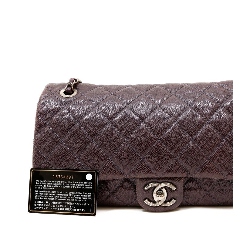 Chanel Purple Caviar Leather Easy Zip Flap Bag For Sale 4