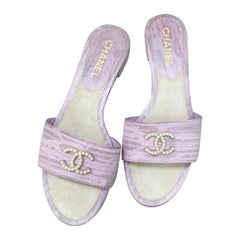 Chanel Purple CC Logo Python Flip Flops