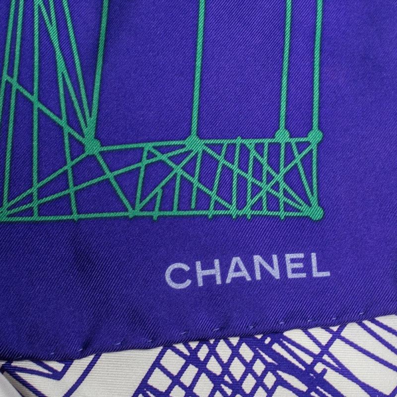 Chanel Purple Colorblock Graphic Printed Silk Square Scarf 1