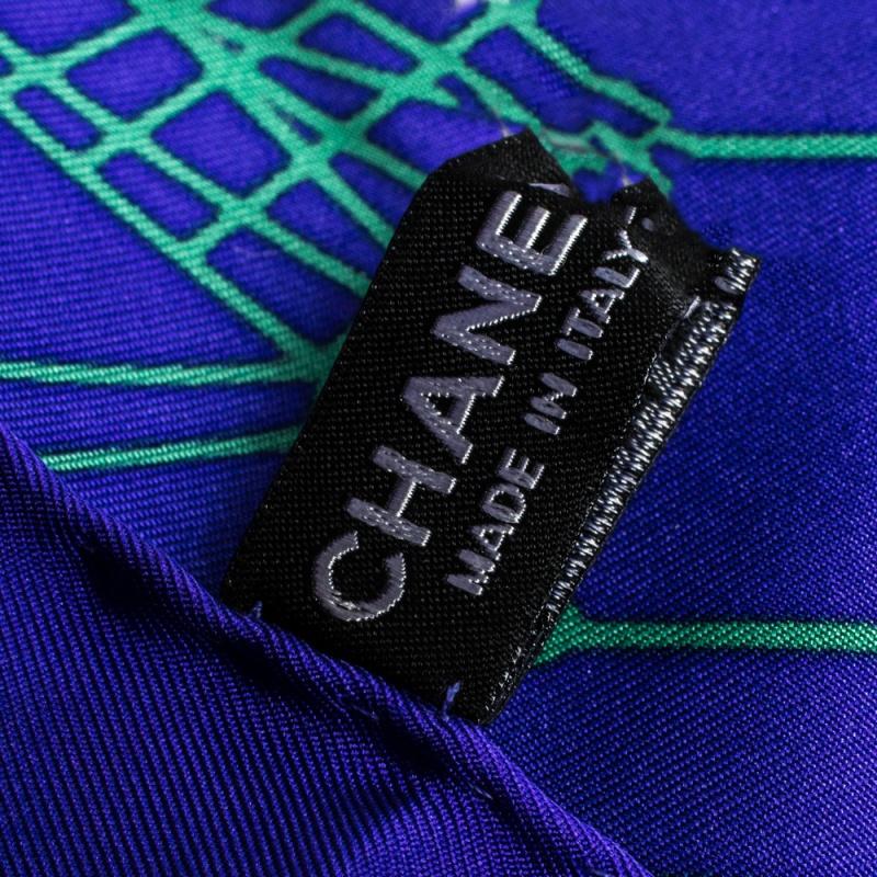 Chanel Purple Colorblock Graphic Printed Silk Square Scarf 2