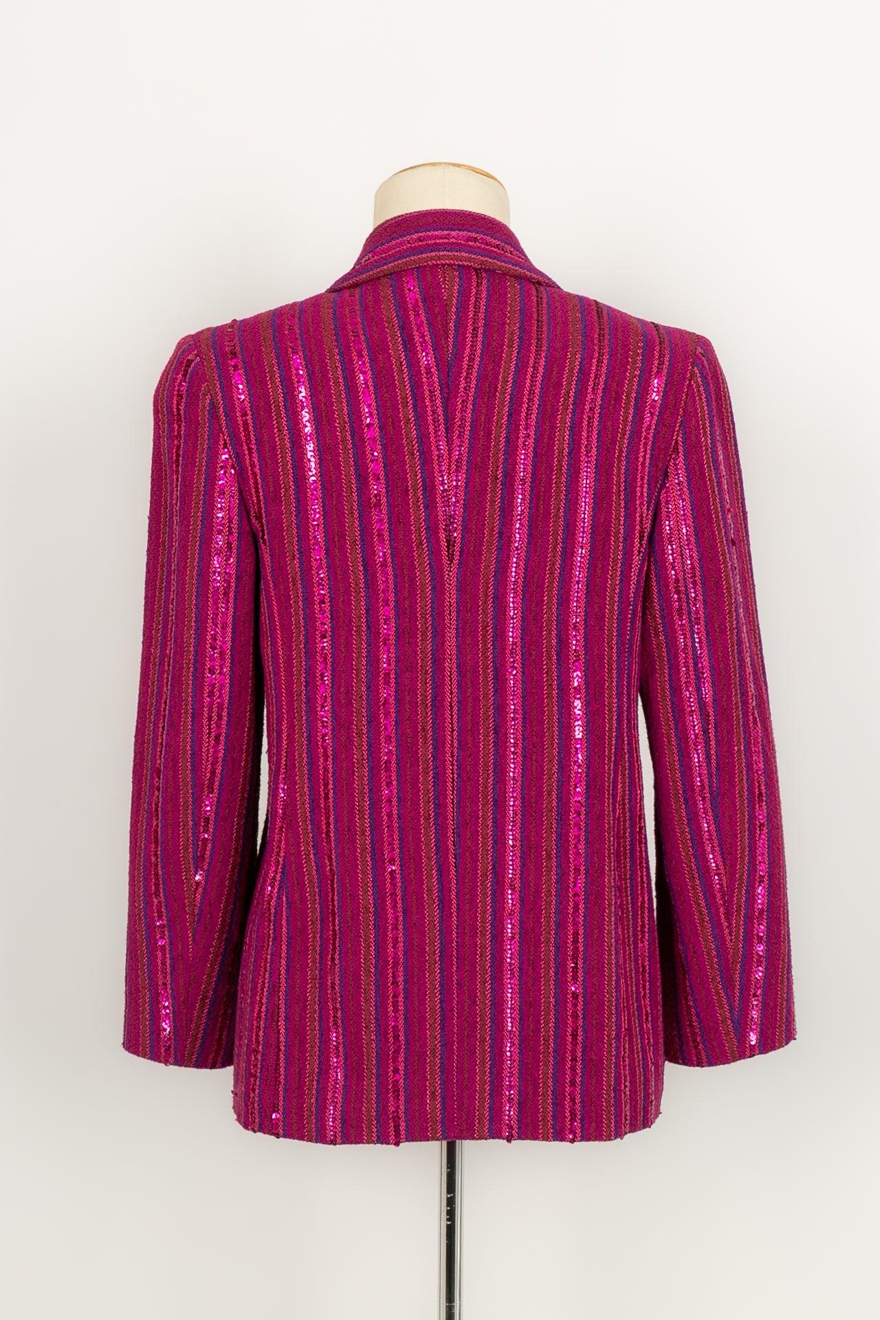 Chanel Purple Cotton Jacket Sewn with Sequins In Excellent Condition For Sale In SAINT-OUEN-SUR-SEINE, FR