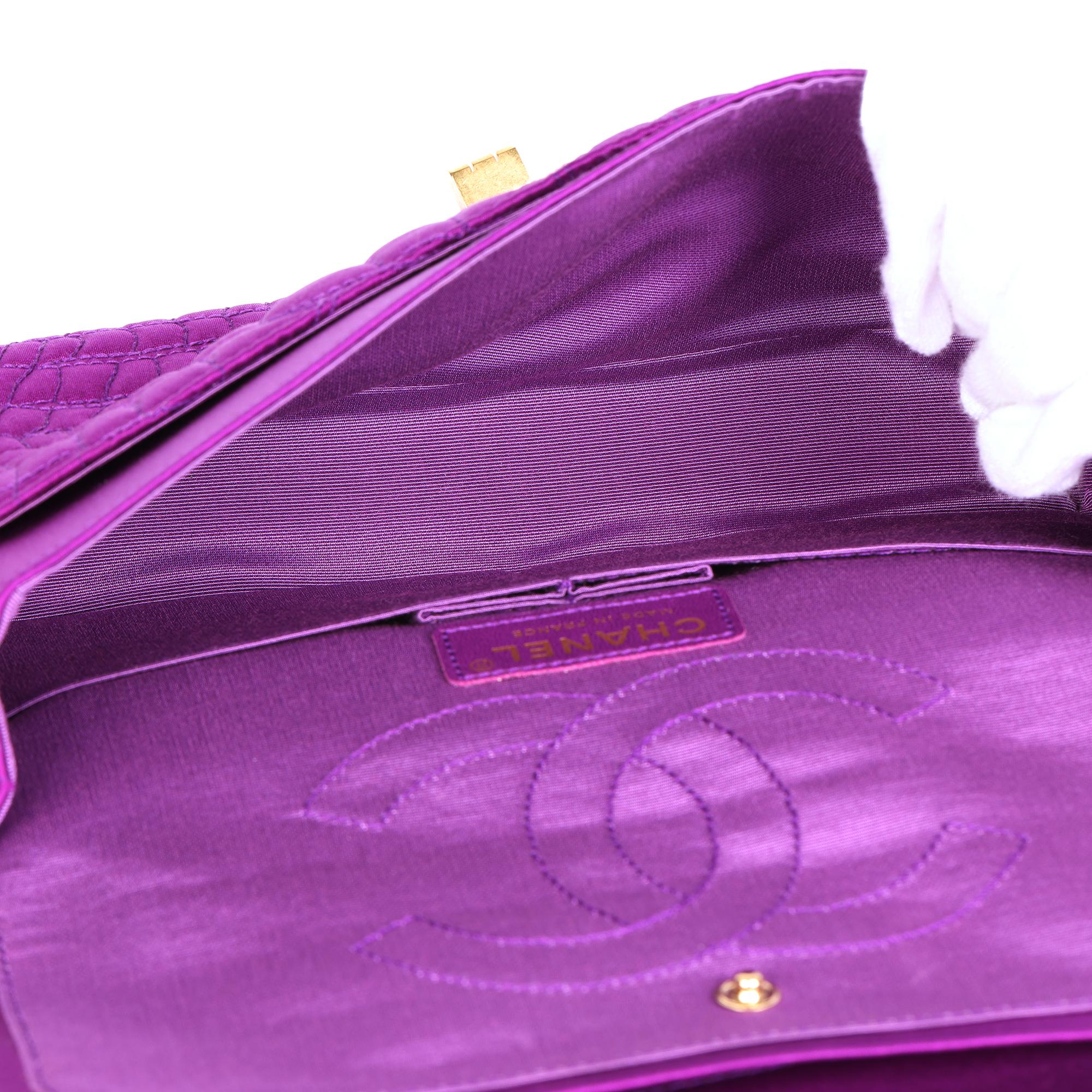 CHANEL Purple Crocodile Embroidered Satin 2.55 224 Reissue Double Flap Bag 7