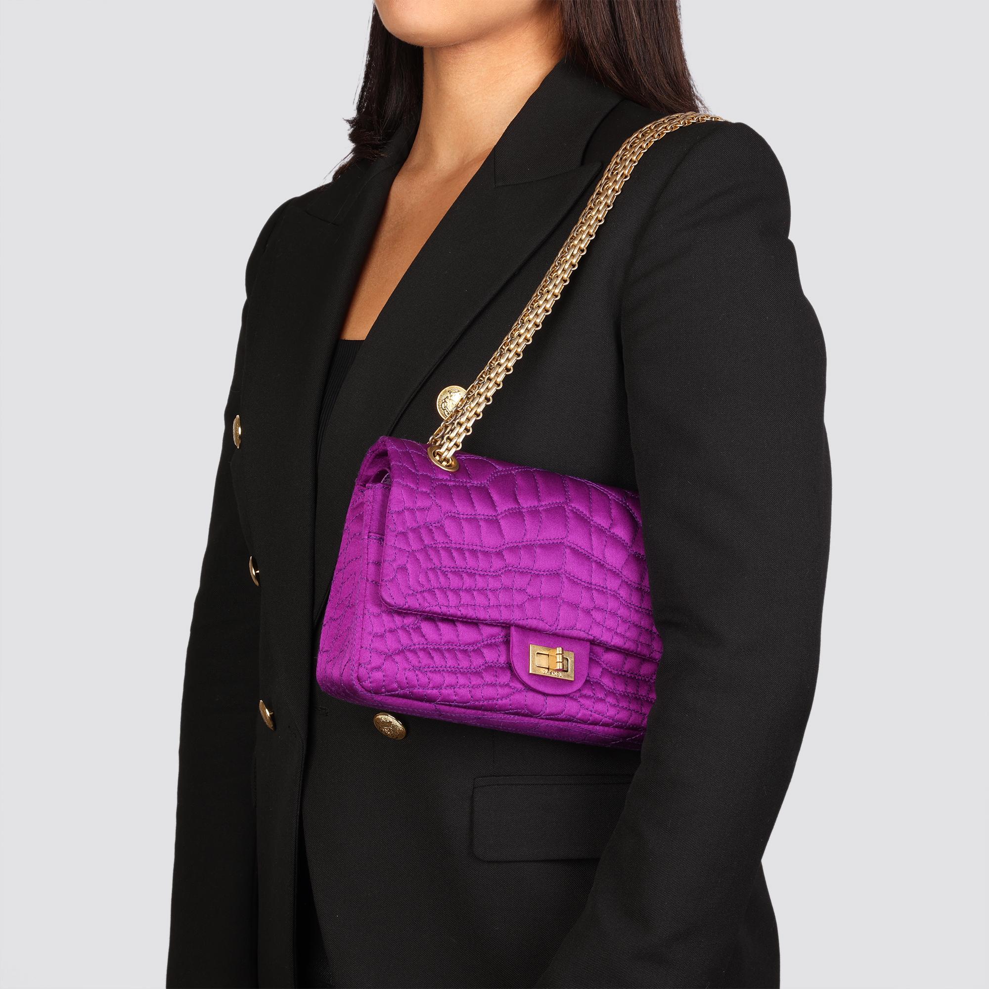 CHANEL Purple Crocodile Embroidered Satin 2.55 224 Reissue Double Flap Bag 9